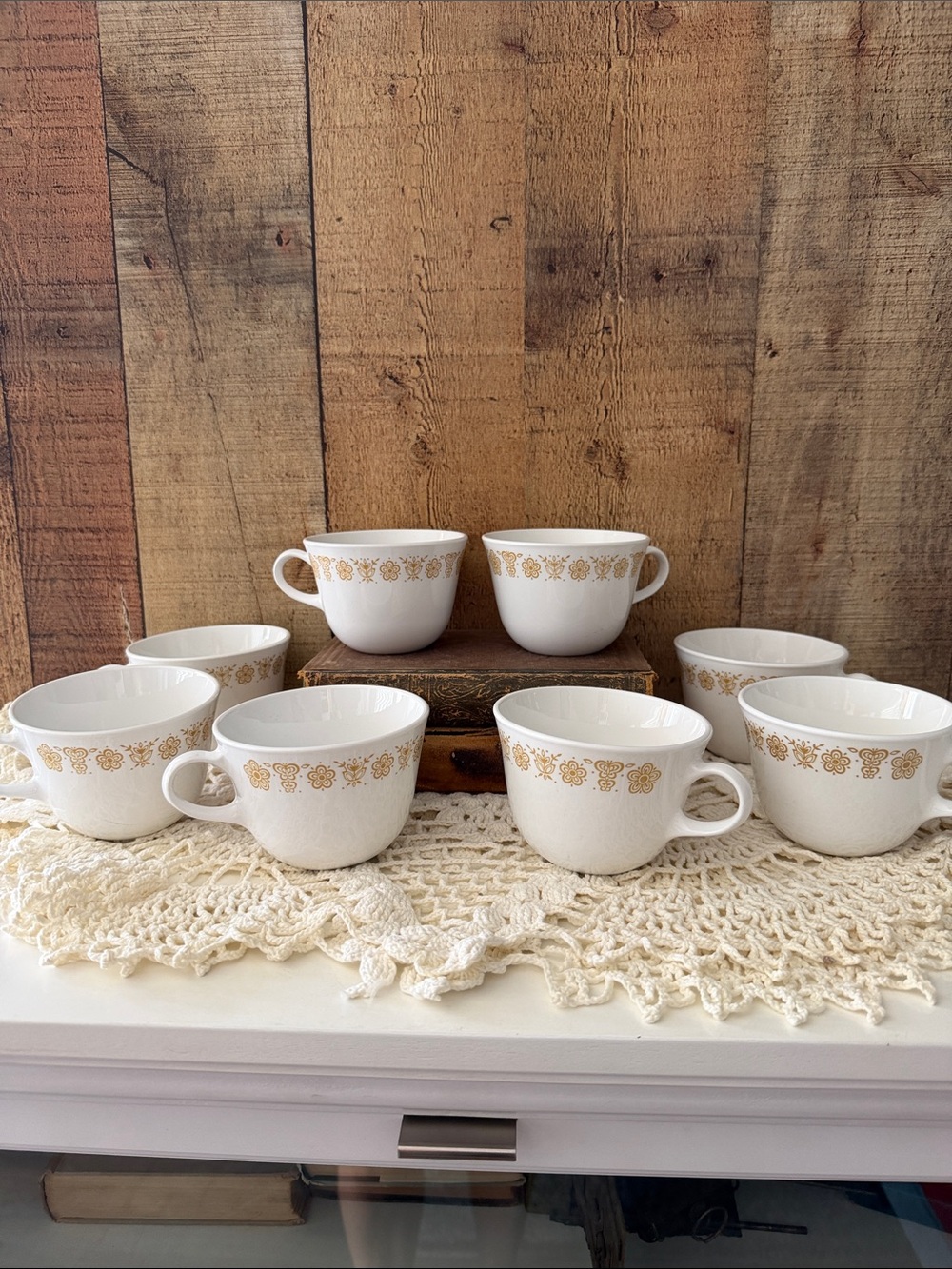 Corelle Livingware by Corning Set of 4 Flat Cups in the Butterfly Gold Pattern